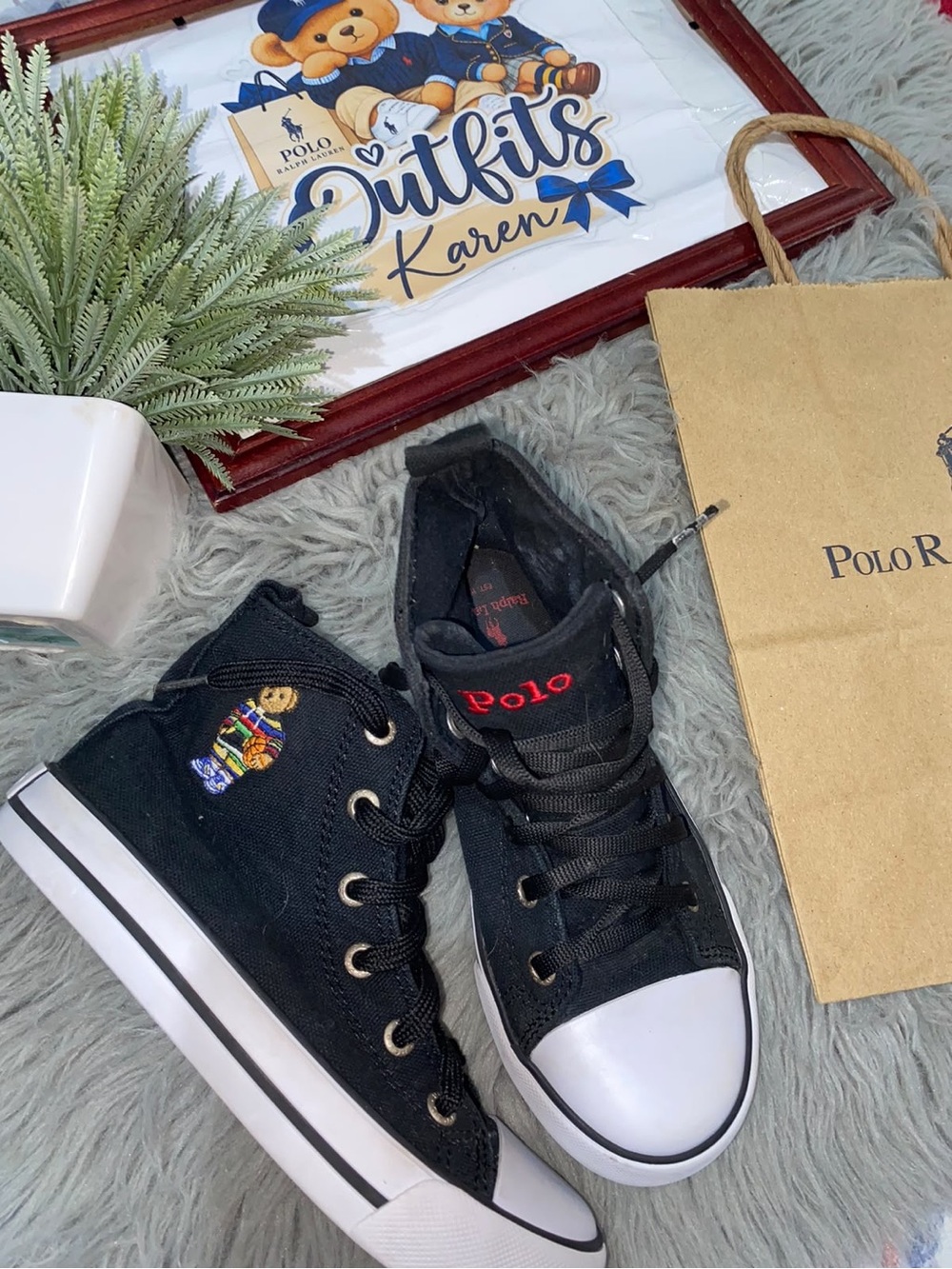 Polo by Ralph Lauren Black Kids High-Top Sneakers with Bear Patch